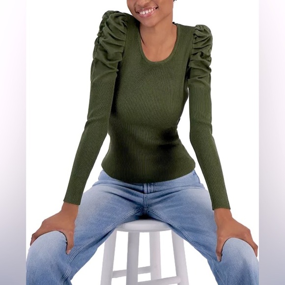 Crave Fame Juniors' Scoop-Neck Puff Shoulder Ribbed Sweater Size L NWT - Picture 1 of 5
